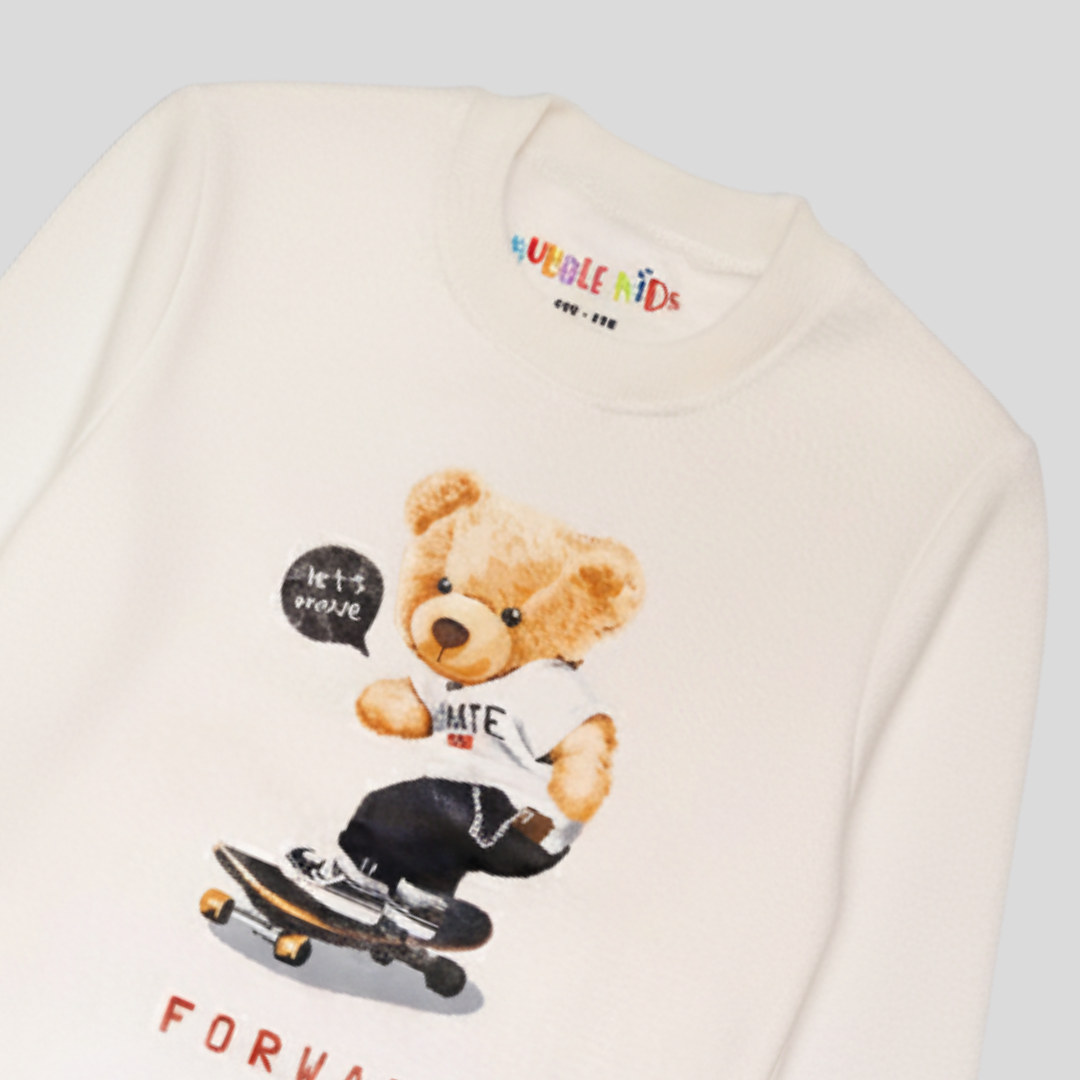 Fleece White Sweat Shirt Lets Move Forward