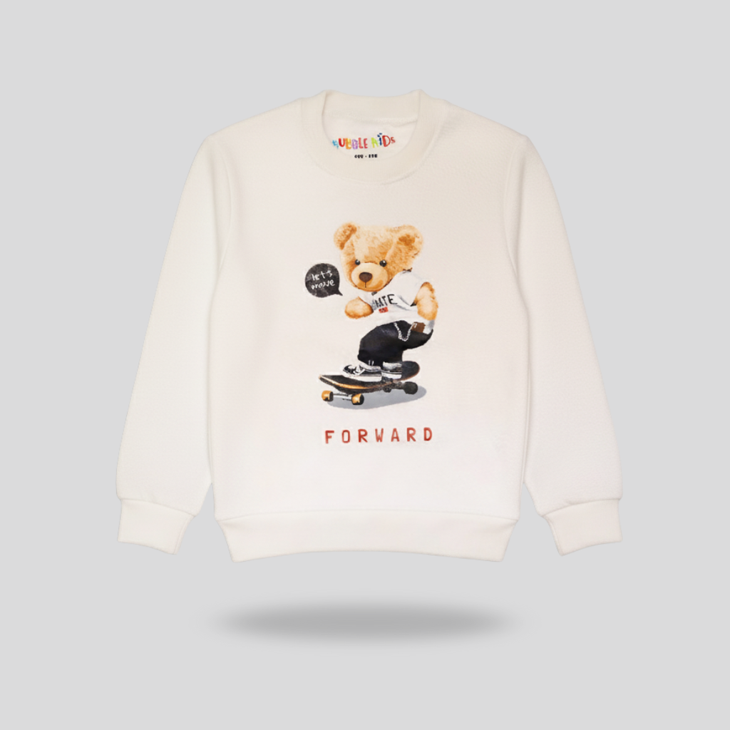 Fleece White Sweat Shirt Lets Move Forward