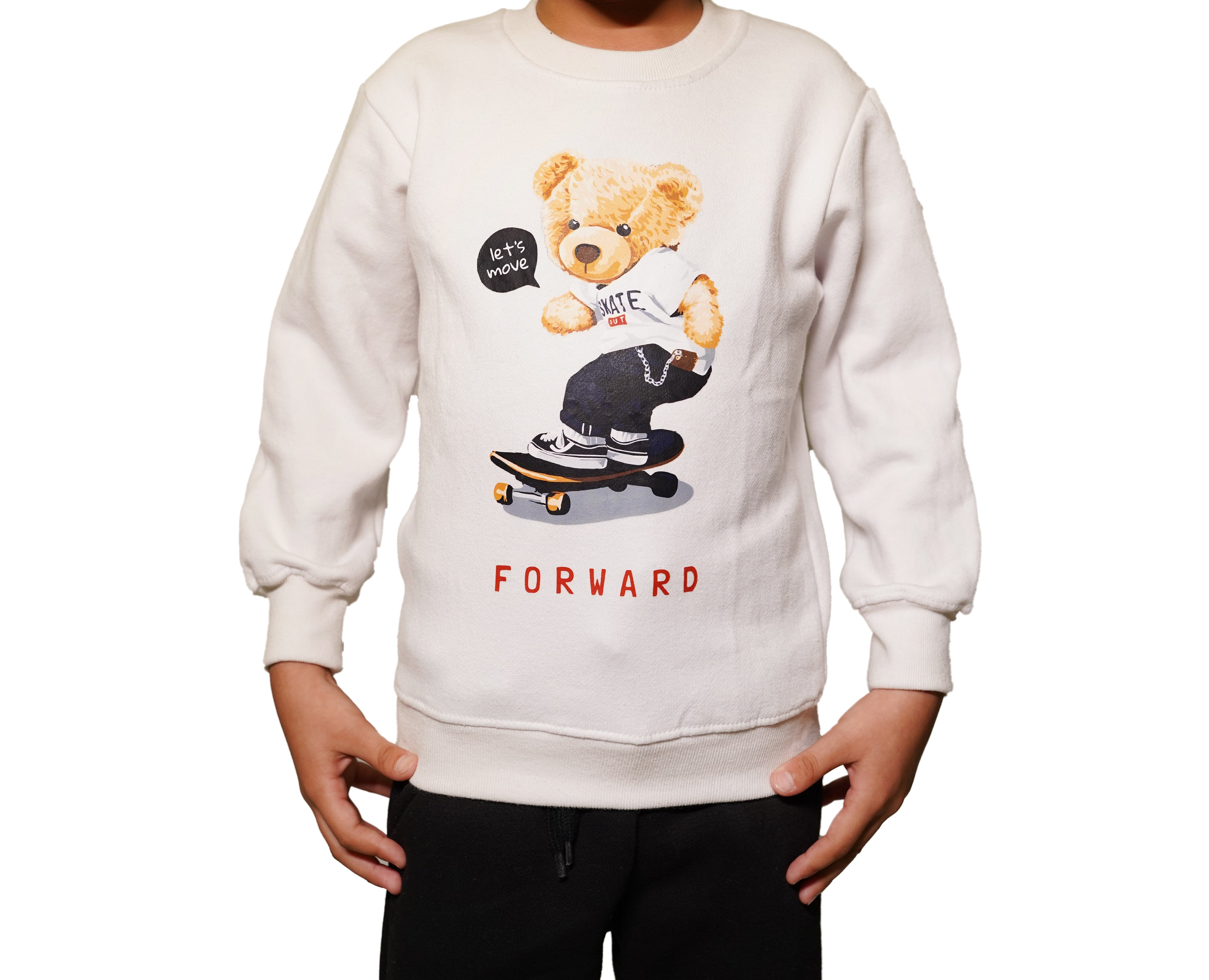 Fleece White Sweat Shirt Lets Move Forward