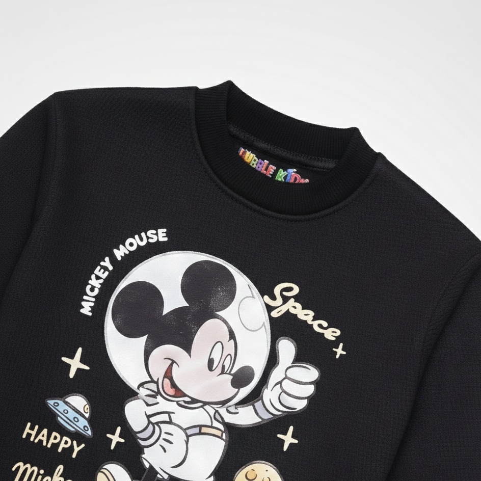Fleece Blue Sweat Shirt Mickey Mouse Space