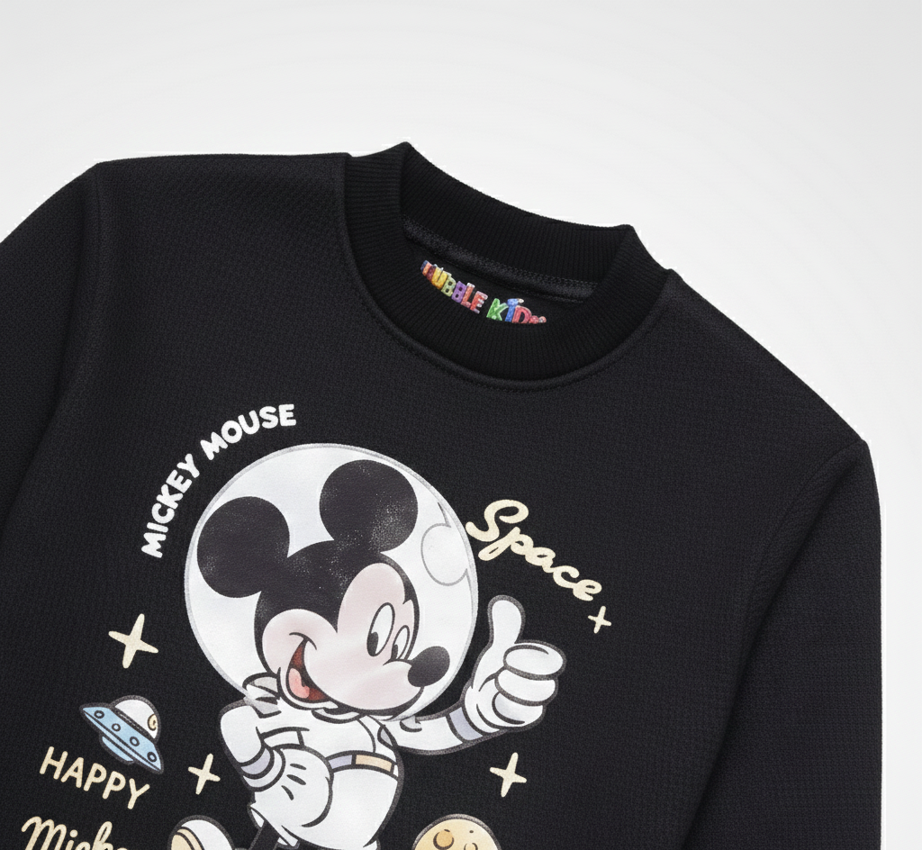 Fleece Blue Sweat Shirt Mickey Mouse Space