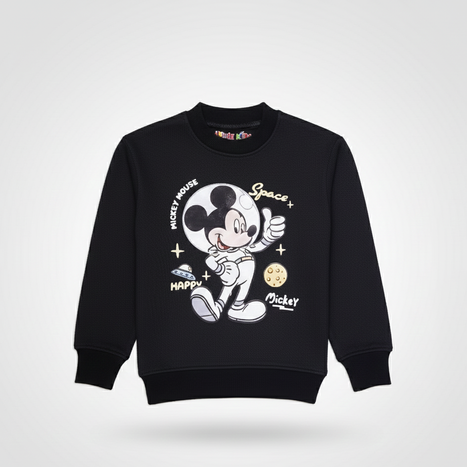 Fleece Blue Sweat Shirt Mickey Mouse Space